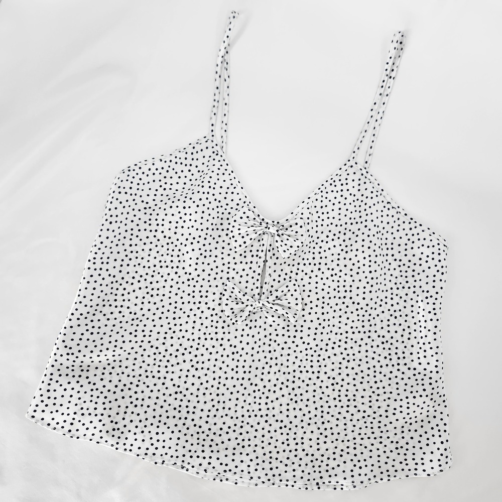 Vintage Polka Dot Bow Womens Satin Cami Slip Top Size S Coquette Dollete Pinup
